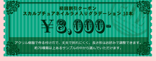 初回割引クーポン スカルプチュアネイルラメ入りグラデーション 10本 ¥8,000